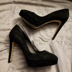 Charles David black suede platform heels